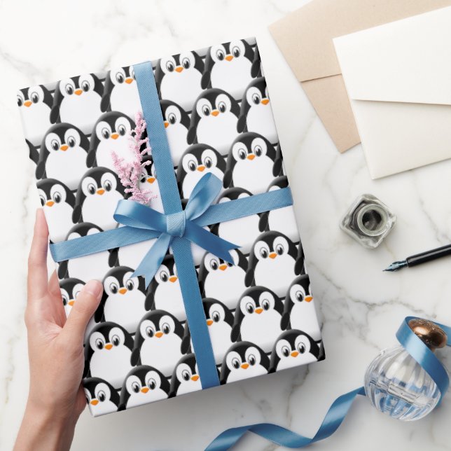 Cute Fat Penguin All Over Print Pattern Wrapping Paper (Gifting)