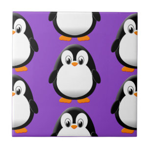 Cute Fat Penguin All Over Print Purple Ceramic Tile