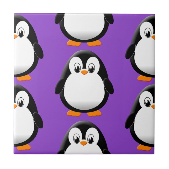 Cute Fat Penguin All Over Print Purple Ceramic Tile (Front)
