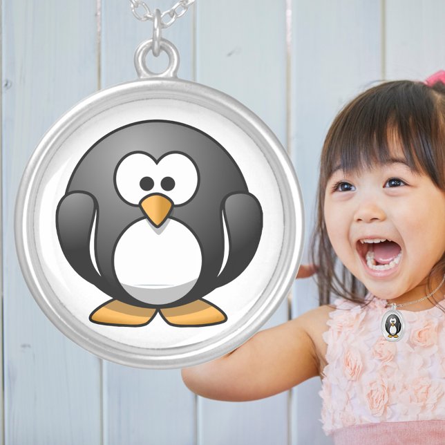 Cute Fat Penguin Cartoon Adorable Animal Silver Plated Necklace (Cute Fat Penguin Cartoon Adorable Animal Silver Plated Necklace)