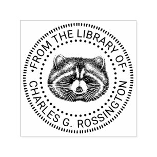 Cute Fat Raccoon Face Library Book Name Self-inking Stamp