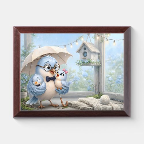 Cute Father Bird Rainy Day Desk Plaque