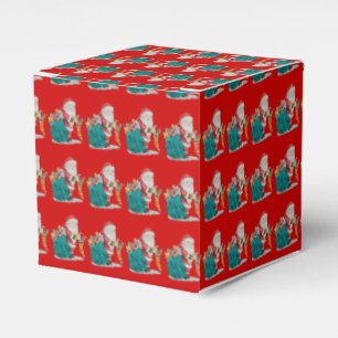 cute father christmas with gifts and toys in sack favor boxes