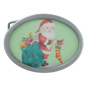 Cute father christmas with toys and gifts in sack belt buckle
