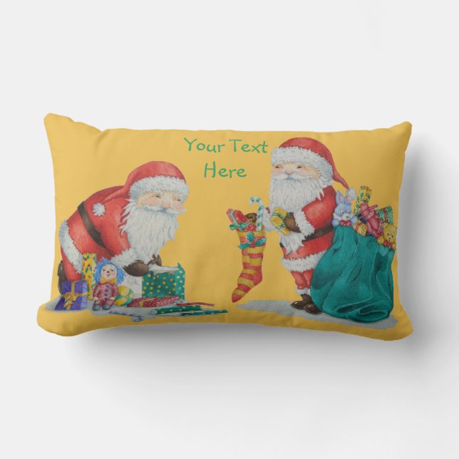 Cute father christmas with toys and gifts in sack lumbar pillow (Front)