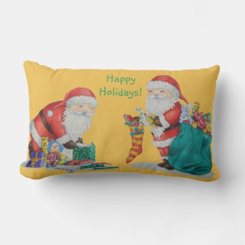 Cute father christmas with toys and gifts in sack lumbar pillow