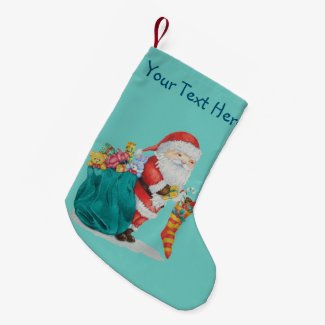 Cute father christmas with toys and gifts in sack