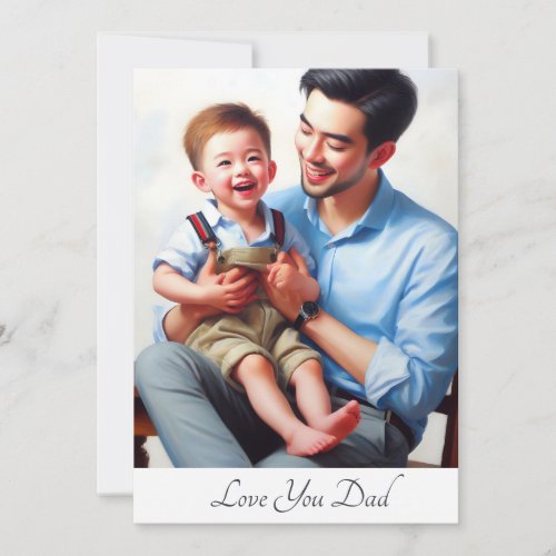 Cute Father Happily Playing with Son Watercolor Holiday Card