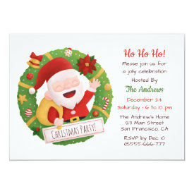 Cute Father Santa Wreath Christmas Party Invitations