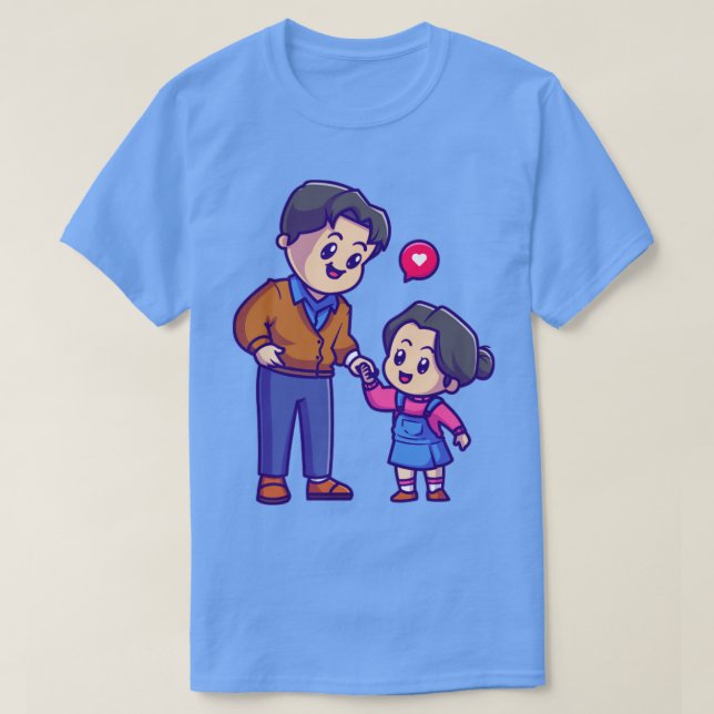 Cute Father With Little Daughter Cartoon T-Shirt (Design Front)