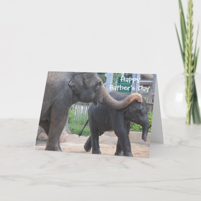 Cute Father's Day Card, Elephant dad and baby Card (Front)
