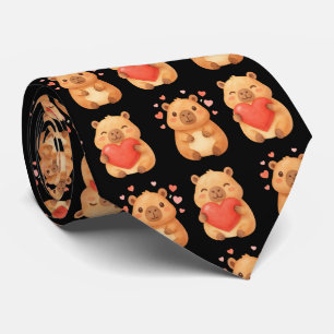 Cute Fathers Day Watercolor Hearts Capybara Neck Tie