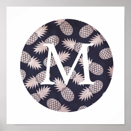 cute faux foil rose gold pineapple monogram poster