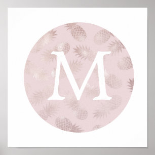 cute faux foil rose gold pineapple monogram poster