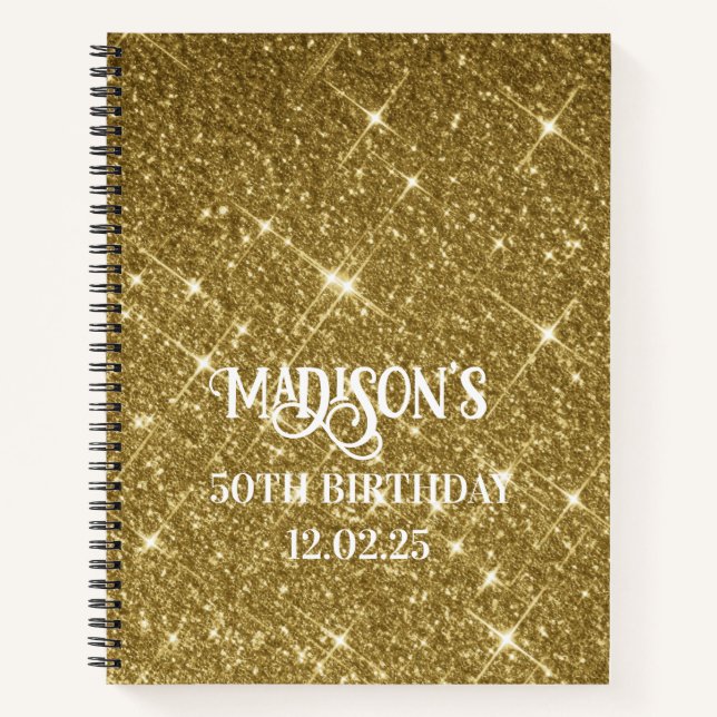 Cute Faux Glitter Gold Black Ombre 50th Birthday Notebook (Front)