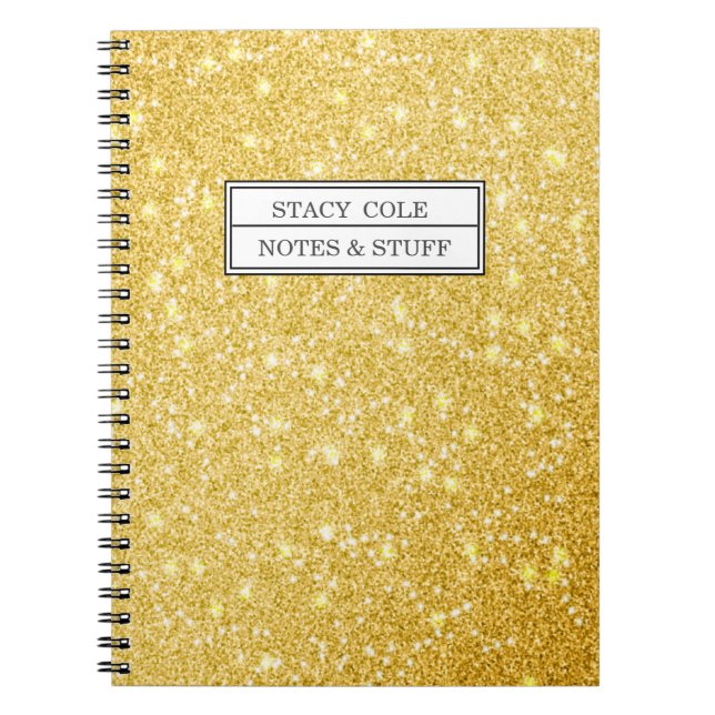 Cute Faux Glitter Gold Custom Name Notebook (Front)