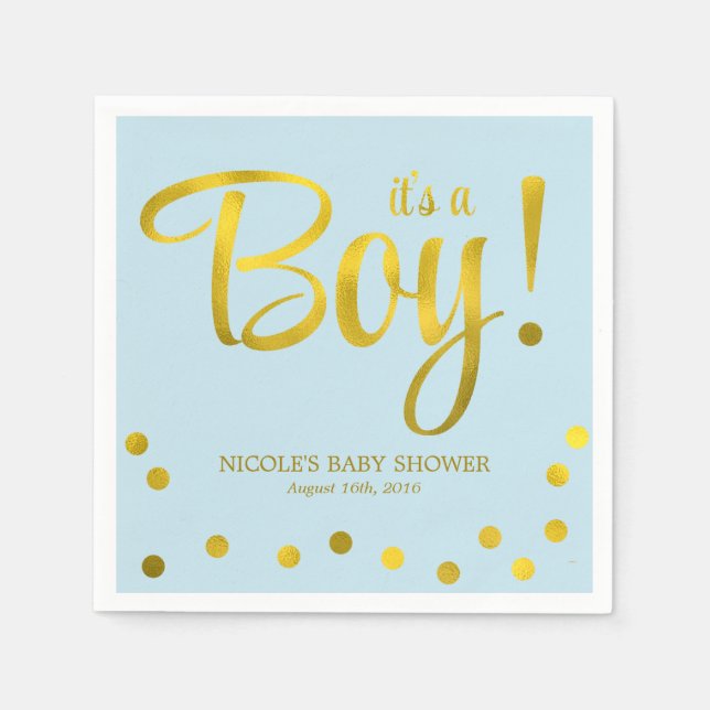 Cute Faux Gold Foil Confetti Boy Baby Shower Napkins (Front)