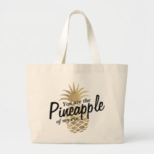 Cute faux gold pineapple funny sayings typography large tote bag
