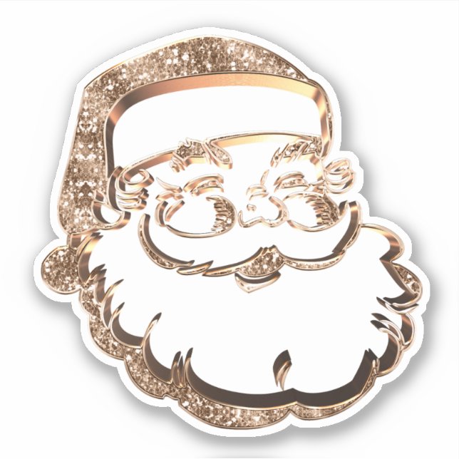 Cute Faux Gold Santa Claus Portrait Christmas Sticker (Front)