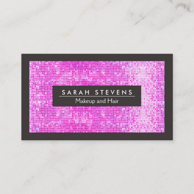 Cute Faux Hot Pink Sequins Beauty and Fashion Business Card (Front)