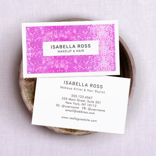 Pink Sparkly FAUX Sequins Makeup Artist Salon Business Cards