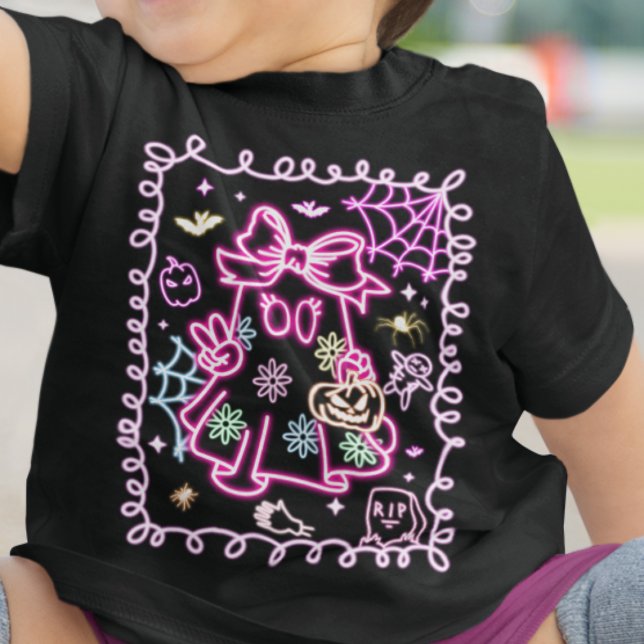 Cute Faux Neon Glow Halloween Spooky Ghost Girl Baby T-Shirt (Creator Uploaded)