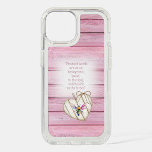 Cute Faux Pastel Pink Wood Heart Rainbow Bee Faith iPhone 15 Case