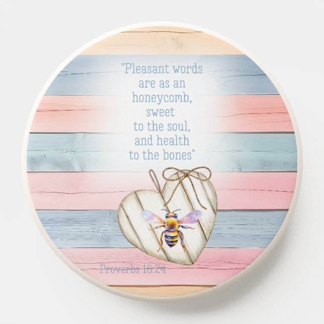 Cute Faux Pastel Wood Heart  Watercolor Bee Bible PopSocket (Popsocket)
