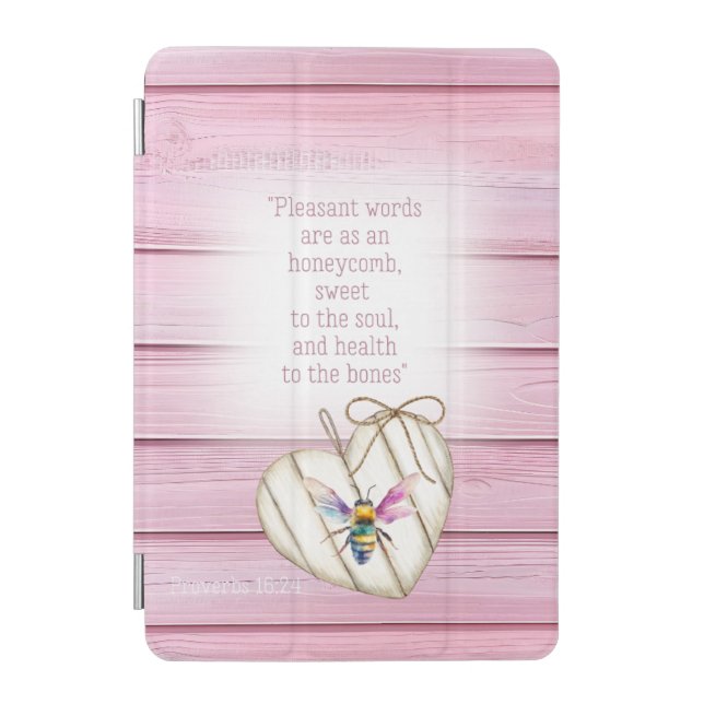 Cute Faux Pink Wood Heart Rainbow Bee Bible iPad Mini Cover (Front)