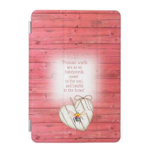 Cute Faux Red Wood Heart Watercolor Bee Bible iPad Mini Cover