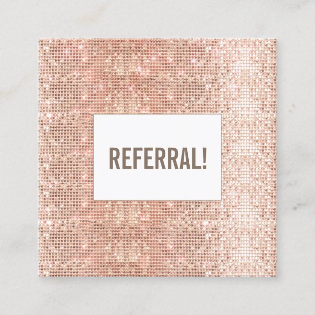 Cute Faux Rose Gold Sequin Beauty Salon Referral Card (Front)