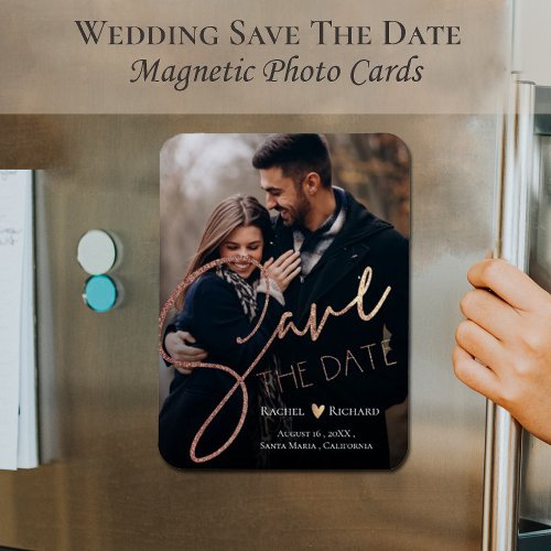 Cute Faux Rose Gold Wedding Photo Save The Date Magnet