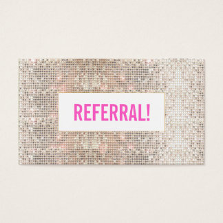 Cute Faux Silver Sequin Pink Beauty Salon Referral Business Card
