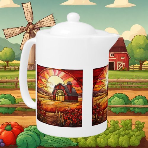 cute faux stained glass Country Farm Teapot