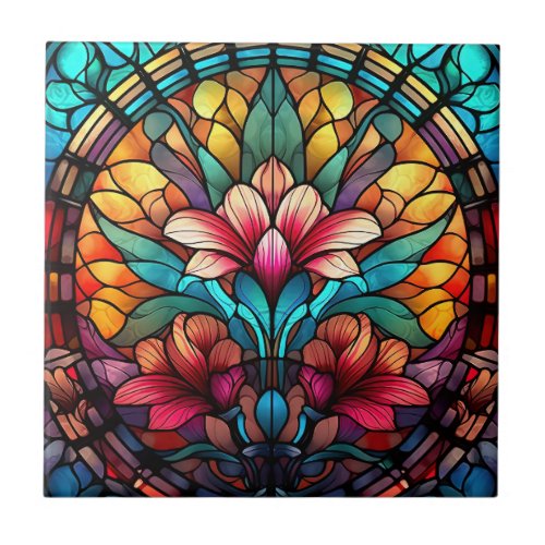 cute faux stained glass lovers flowers  ceramic tile