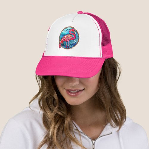 cute faux stained glass pink flamingo  trucker hat