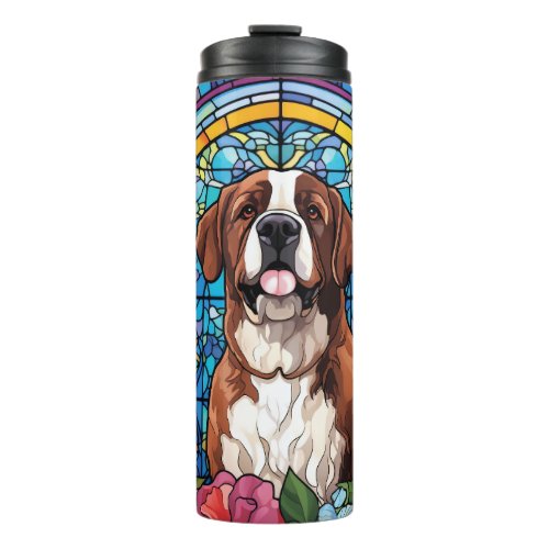 Cute Faux Stained Glass Saint Bernard Dog Thermal Tumbler