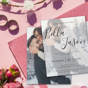 Cute Faux Vellum Effect Photo Typography Wedding Invitation