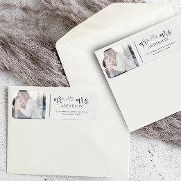 Cute Faux Vellum Mr And Mrs Black White Photo Label