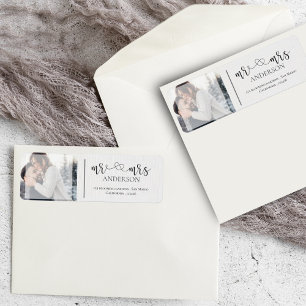Cute Faux Vellum Mr And Mrs Black White Photo Label