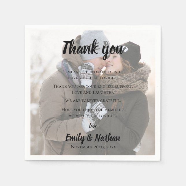 Cute Faux Vellum Photo Wedding Thank you Message Napkins (Front)
