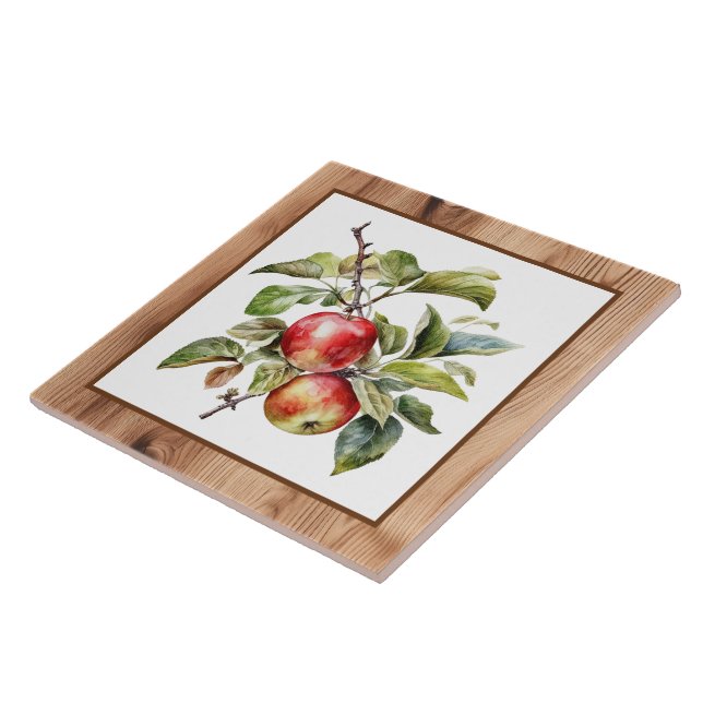 Cute faux wood basket apples kitchen ceramic tile (Side)