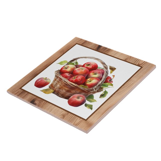 Cute faux wood basket apples kitchen  ceramic tile (Side)