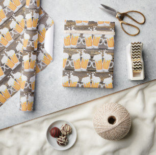 Cute faux wood beer mug pattern tiled party wrapping paper