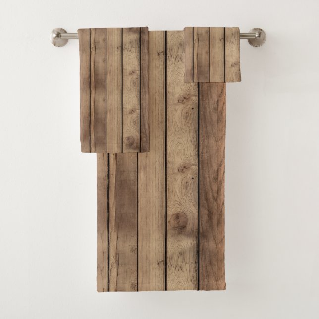 cute faux wood cabin pattern tiled bath towel set (Insitu)
