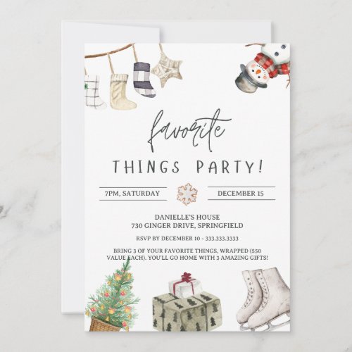 Cute Favorite Things  Exchange Gift Christmas Invitation