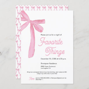 Cute Favorite things Party Pink Bow Invitation