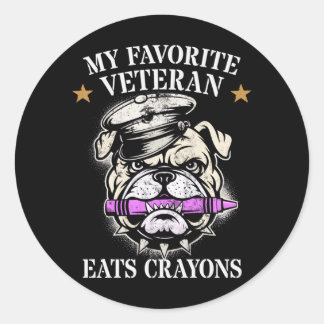 Cute Favorite Veteran Eats Crayons Squad Military Classic Round Sticker