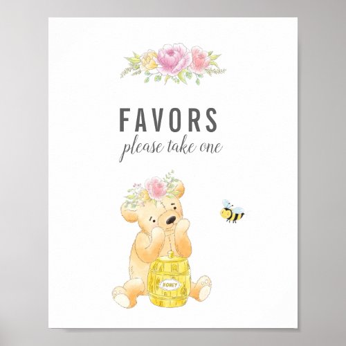 Cute Favors Table Girl Teddy Bear Baby Shower Poster