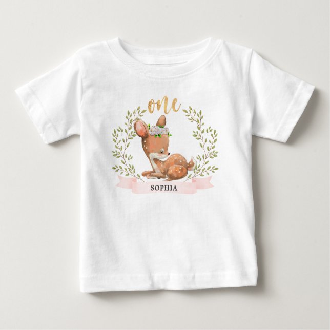 Cute Fawn 1st Birthday T shirt (Front)